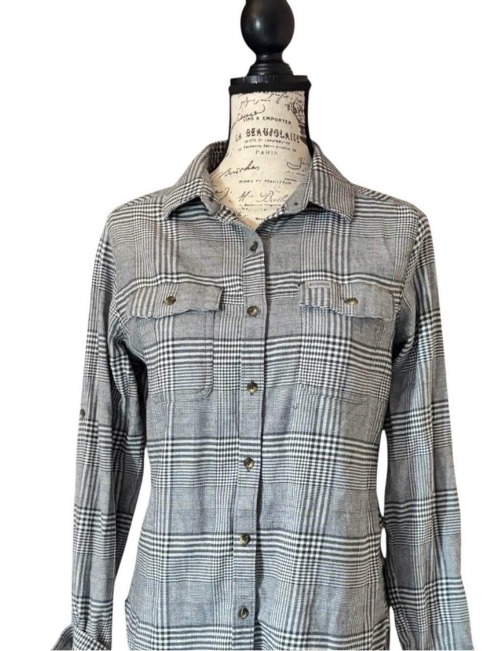 Columbia Black & White Houndstooth Button-Up Shirt | Size S